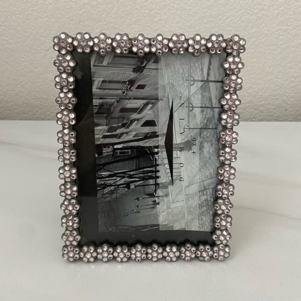 DOMAIN TM 4 x 6" Photo Frame Silver Clear Crystal Flower Embellishments